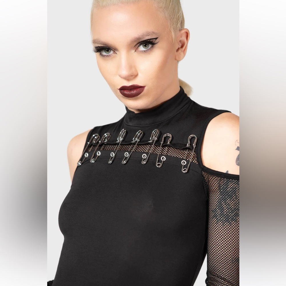 ✨NEW Killstar Zazzel Black Sleeveless Dress with Mesh Sleeves - Picture 4 of 11
